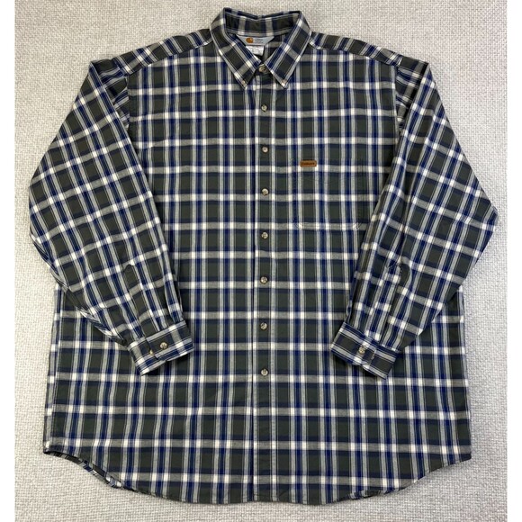 Vintage Carhartt Shirt Mens 2XL Tall Green Plaid Button Down Long Sleeve USA S90 - Picture 1 of 7